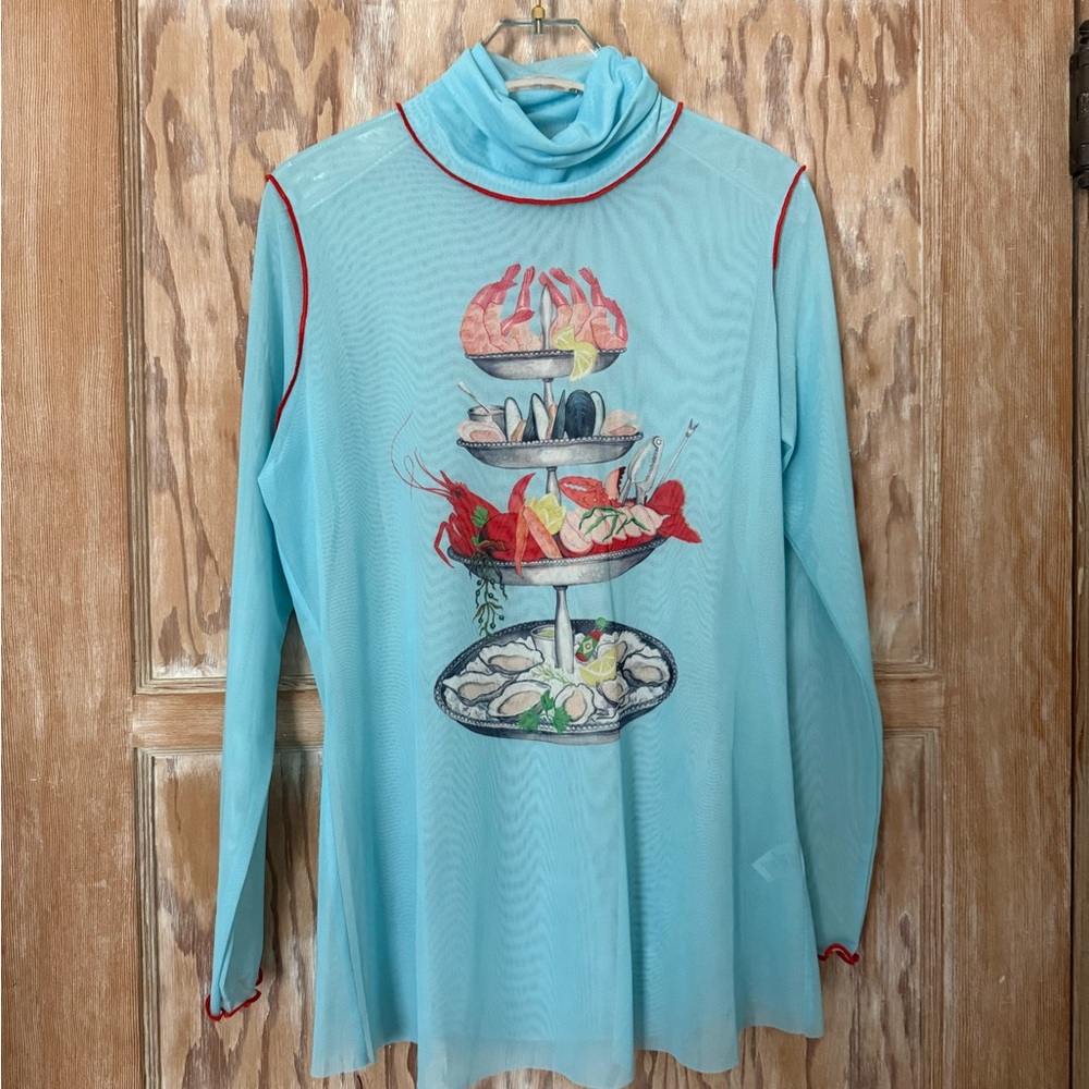 Rachel Antonoff Light Blue Mesh Top - Seafood Tower